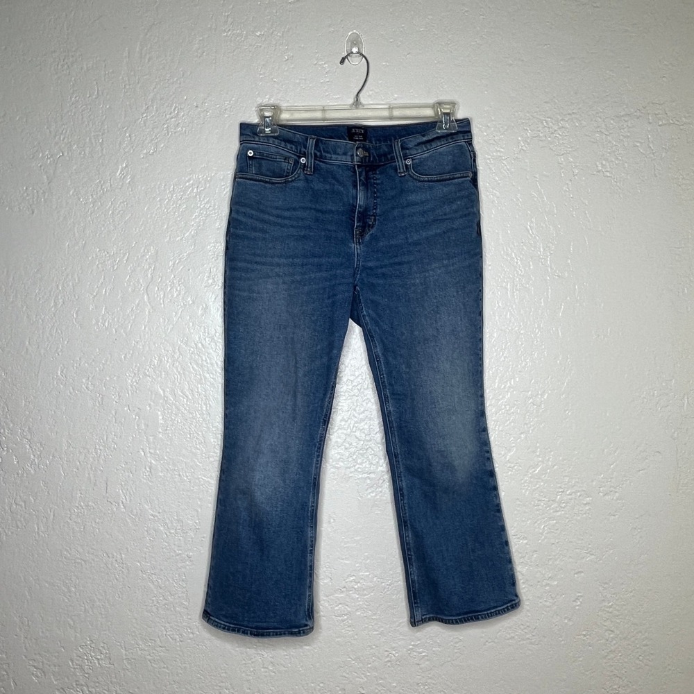 J.Crew Womens Mid-Rise Flare‎ Crop Jean All Day Stretch Blue Denim CL215 Size 29